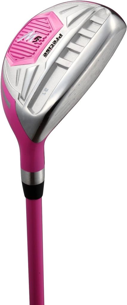 Precise M5 Ladies Womens Complete Right Handed Golf Clubs Set Includes Titanium Driver, S.S. Fairway, S.S. Hybrid, S.S. 5-PW Irons, Putter, Stand Bag, 3 H/Cs Pink (Pink, Right Hand Tall Size +1)