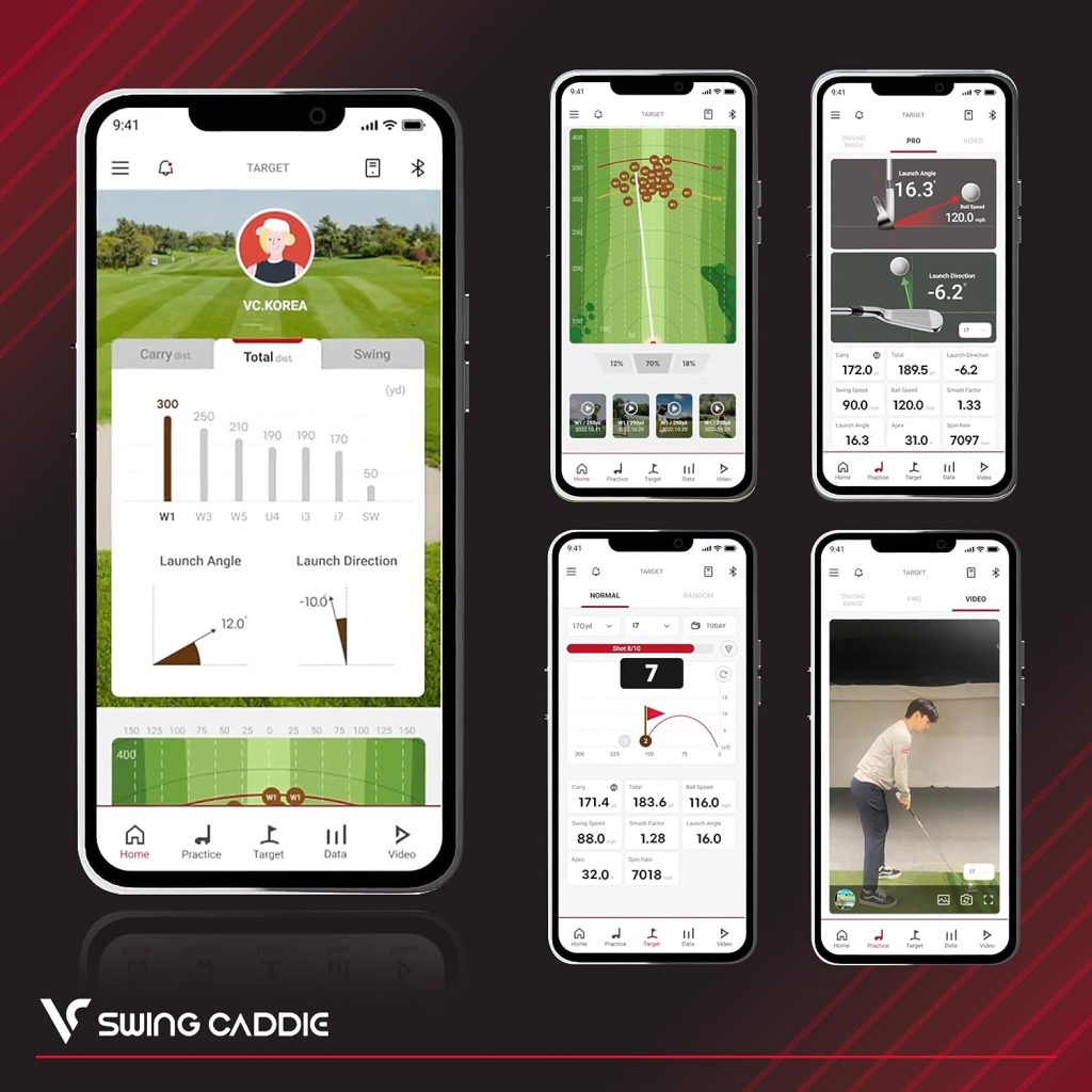 Swing Caddie SC4 Portable Golf Simulator and Golf Launch Monitor for Indoor and Outdoor Use with Bluetooth Connectivity via Smartphone or Tablet - 10 Hours of Battery Life