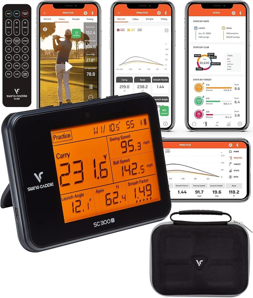 Voice Caddie SC300i Swing Caddie Portable Bluetooth Golf Launch Monitor | Doppler Radar Technology with Carry, Total Distance, Ball  Swing Speed, Launch Angle, Max Height with Protective Hard Case