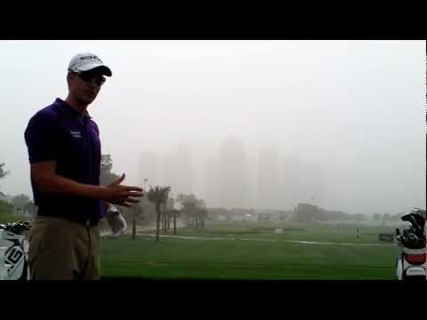 Henrik Stenson during a windy Golf clinic on the driving range at Emirates Golf Club Dubai