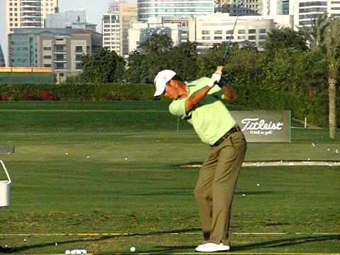 Richard Green Slow Motion Dubai Driving Range Down the Line left handed golf