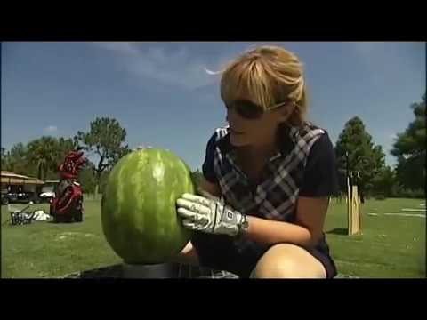 Daytime – driving a golf ball through a watermelon!