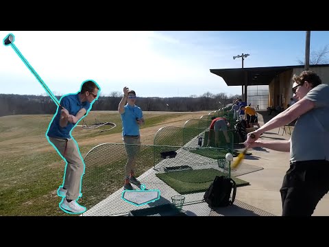 Hitting baseballs at a driving range