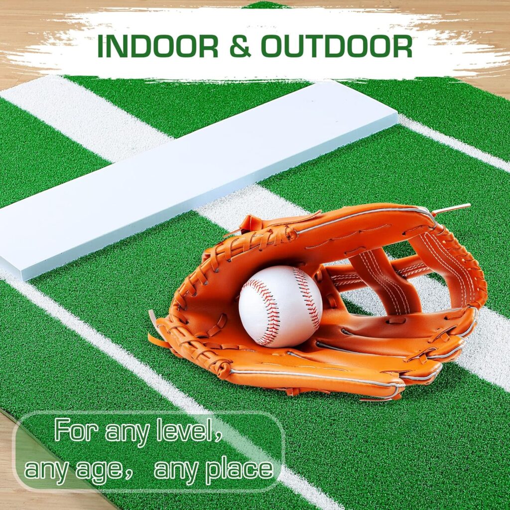 2 PCS Portable Softball Pitching Mat 3 x 10, 3 x 7 Pitchers Mound with Carry Strap Antislip Turf for Floors Garage Gym Indoor Outdoor Fastpitch Slowpitch Training Aids