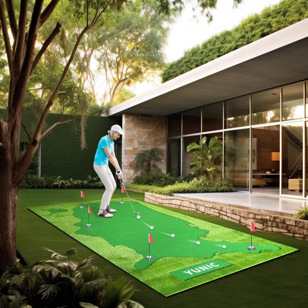 YUNIC Golf Putting Green Premium Nylon Golf Training Putting Mat Bogey to Par Practice for Indoor and Outdoor